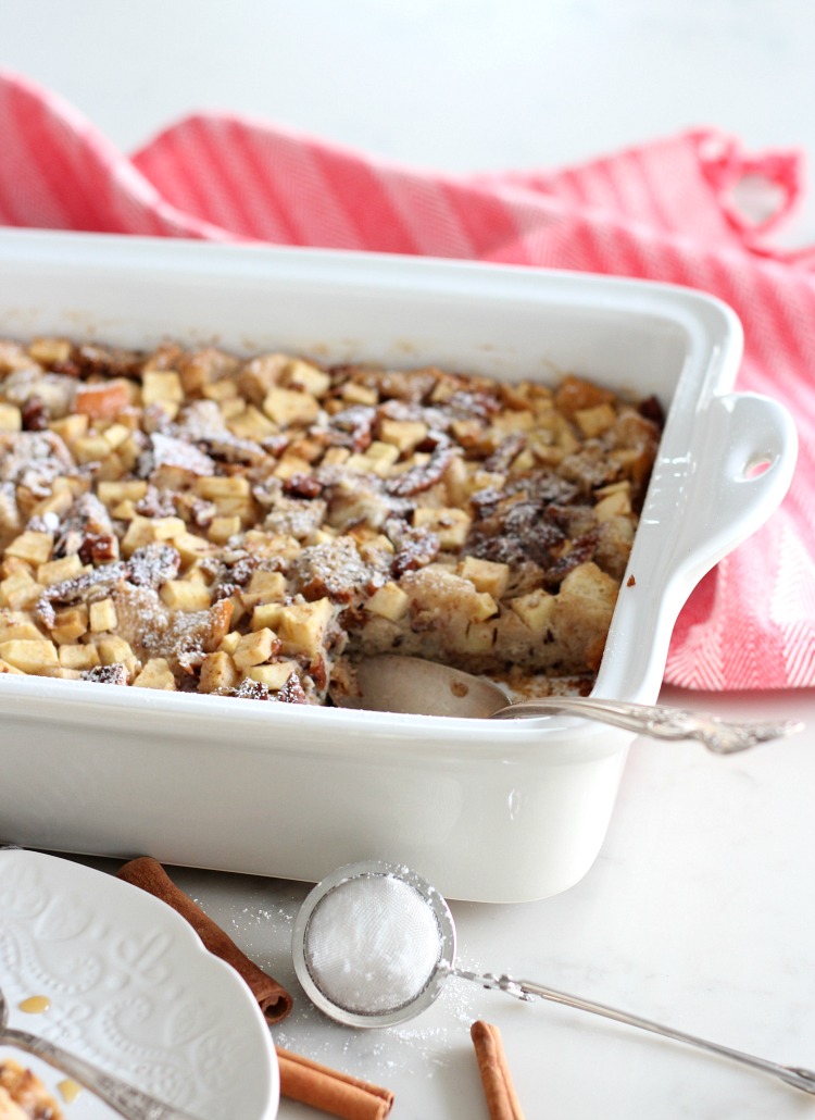 Apple Cinnamon Multigrain Bread Pudding with Powdered Sugar Dusting