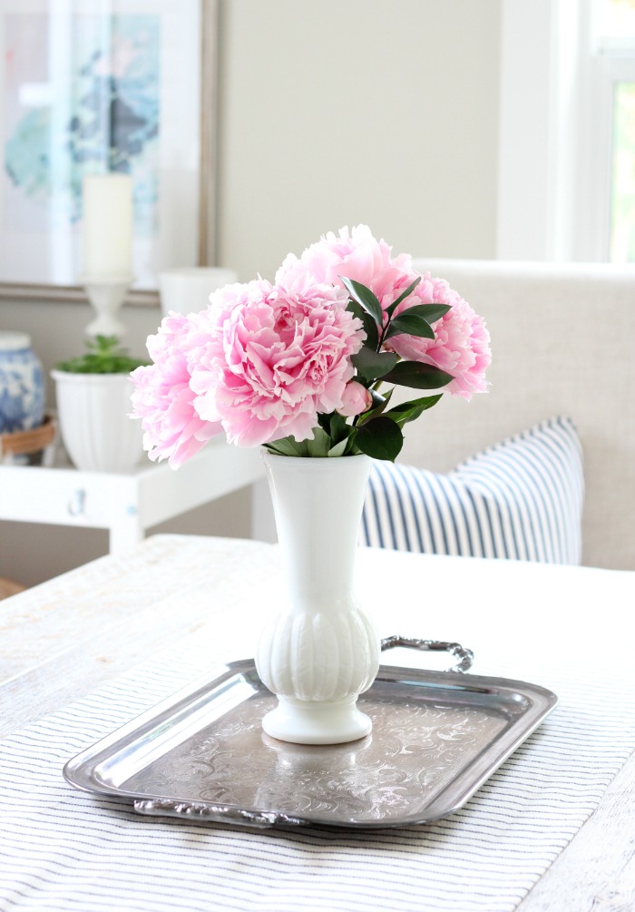 Pink Peonies in Milk Glass Vase