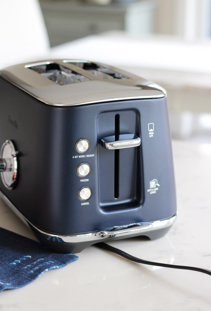 Breville 2-Slice Luxe Toaster in Damson Blue on White Countertop