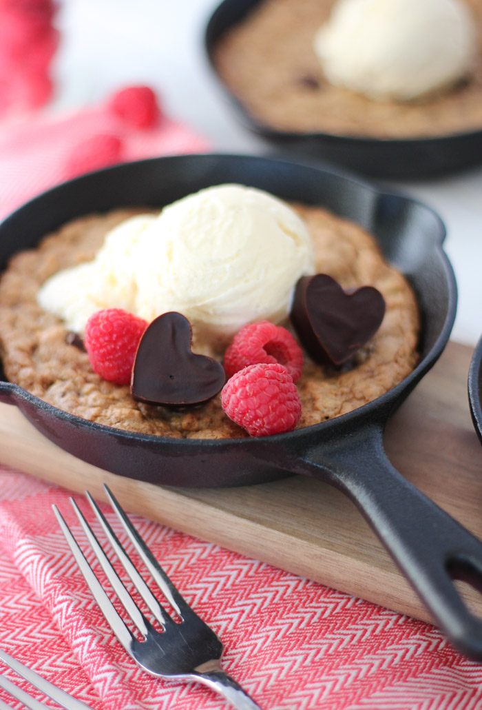 Mini Cast Iron Skillet with Chocolate Chunk Cookie Topped with Ice Cream