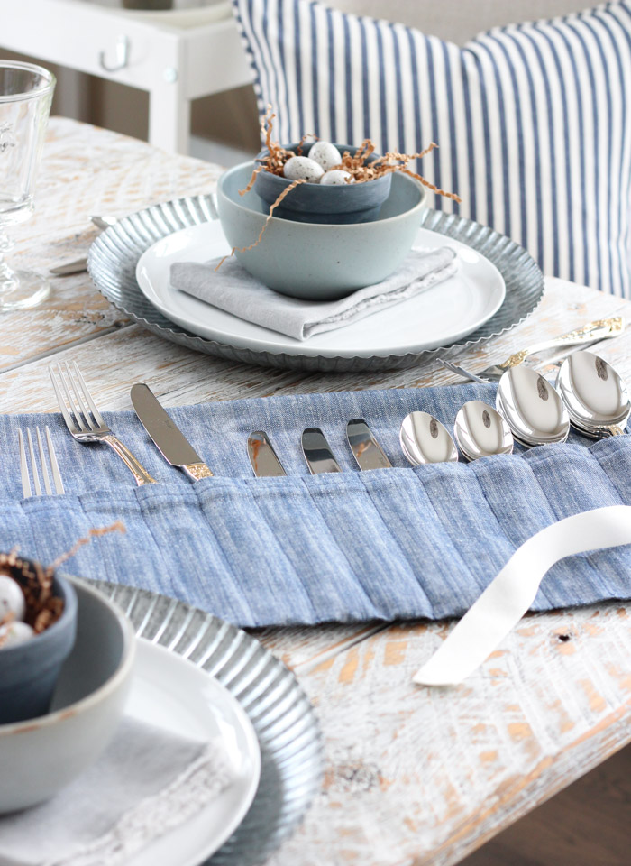 DIY Tea Towel Flatware Holder with Pockets for Spoons, Forks and Knives