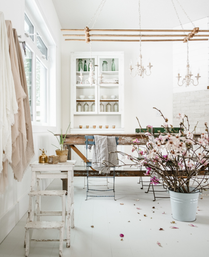 White Dining Room with Vintage Decor - Vintage Society Co.