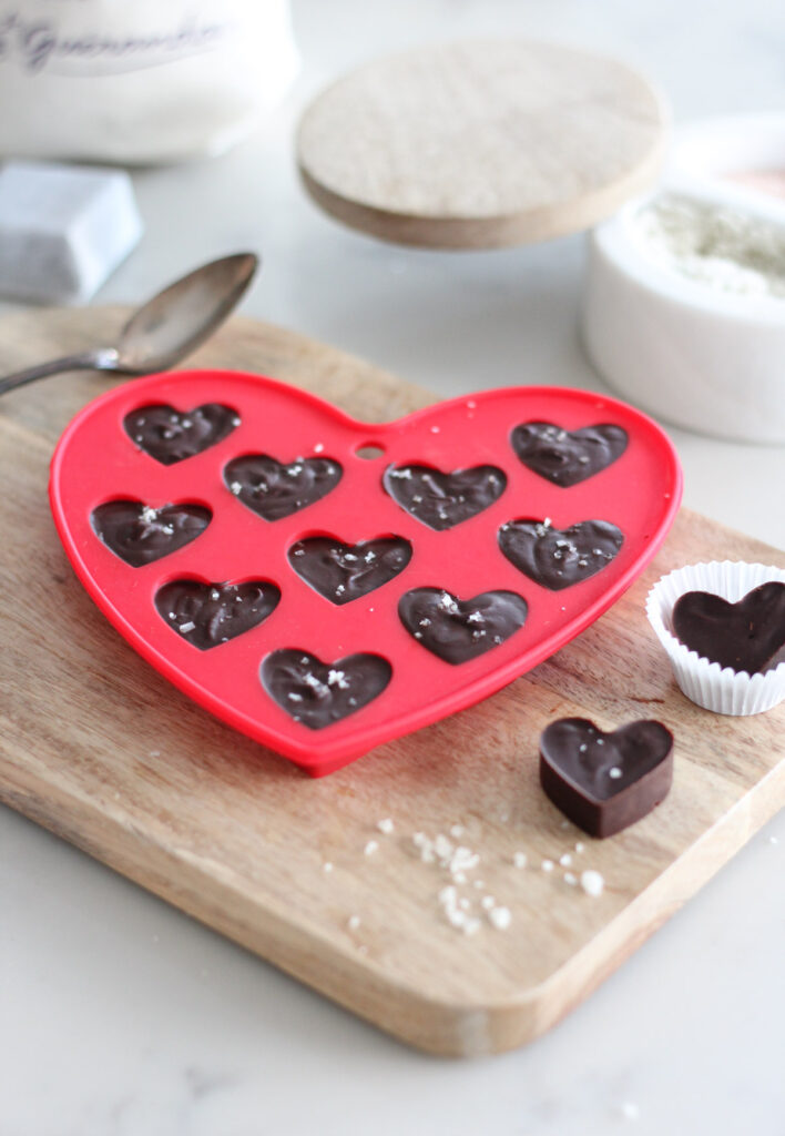 Chocolate Heart Truffles With Sea Salt in Red Heart Chocolate Mold