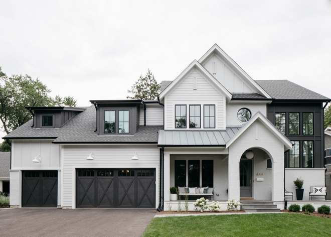 Light Grey and Charcoal Modern Farmhouse Exterior by M House Development