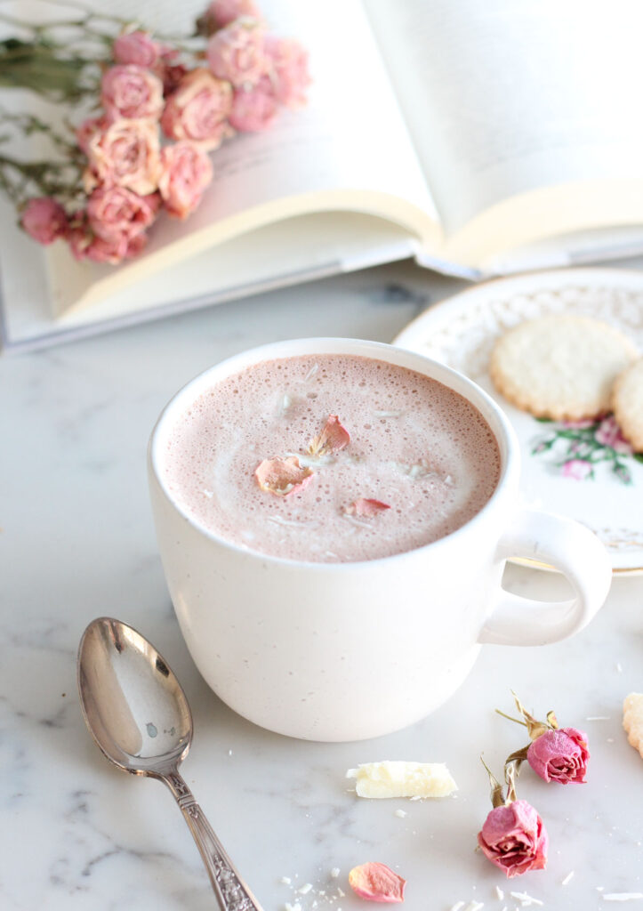 Strawberry Hot Chocolate in White Mug