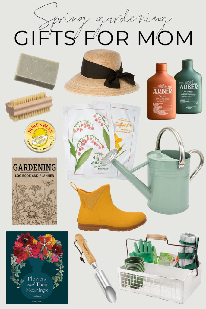 Collection of Gardening Gifts for Mother's Day, Including a Green Watering Can, Log Book, Bulb Tool, Enamelware Caddy and More